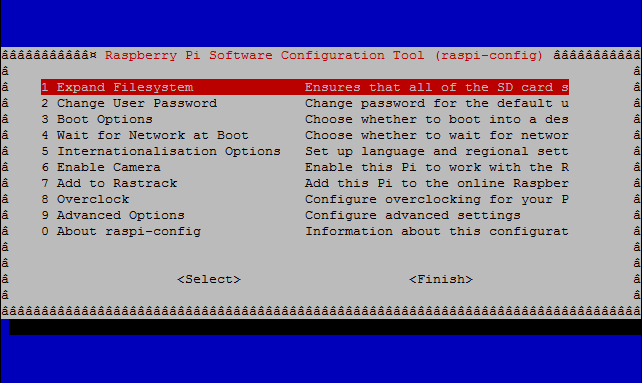 raspi-config Hauptmenü