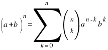 (a+b)^n= sum{k=0}{n}{(matrix{2}{1}{n k})  a^{n-k} b^k}