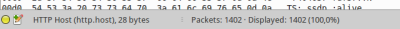 Statuszeile von Wireshark; ausgewähltes Protokollfeld http.host; Expertensystem GELB